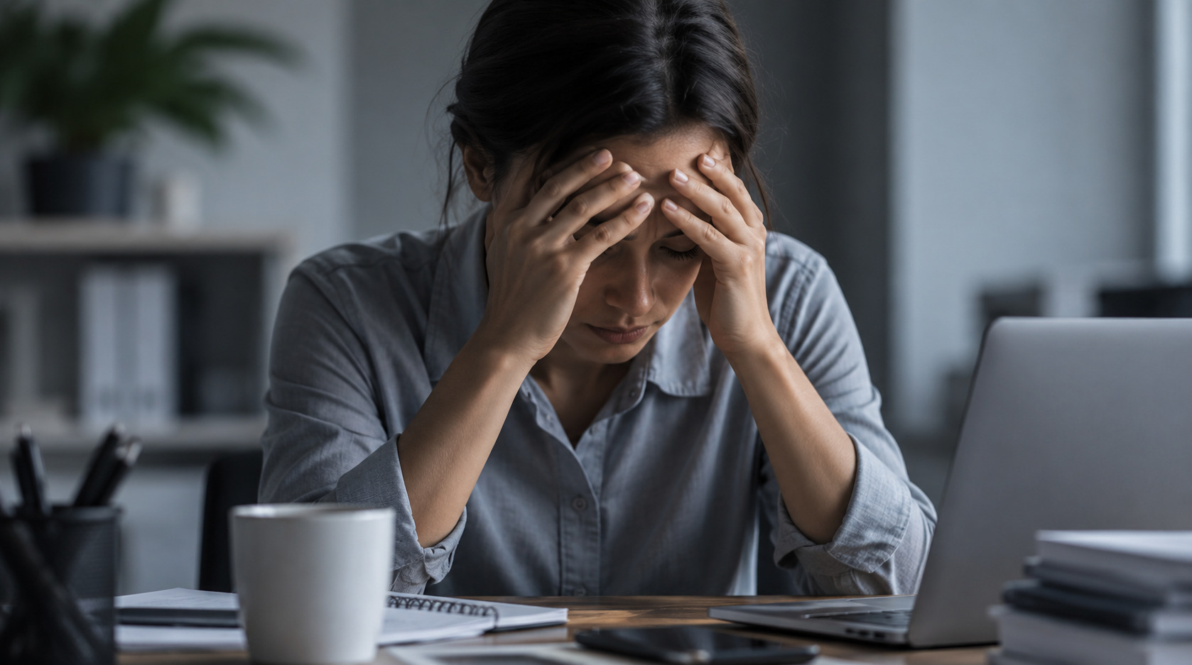 Pessoa preocupada com a saúde no trabalho