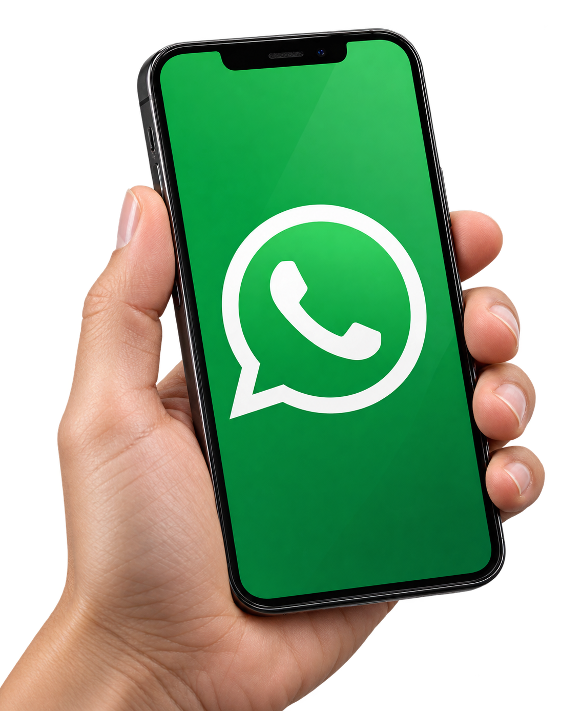 Mão segurando celular com WhatsApp